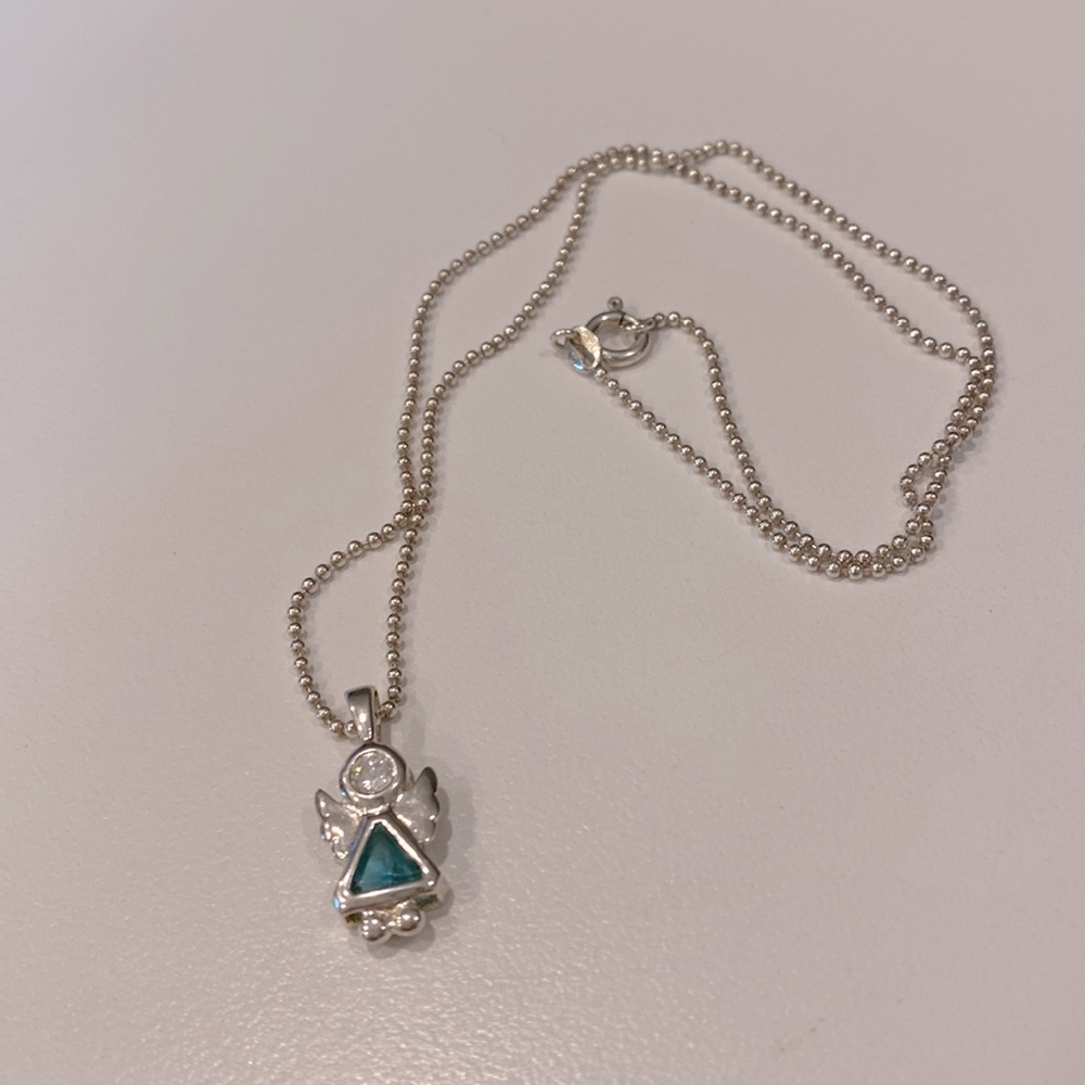 December Birthstone Guardian Angel Necklace - 925 Sterling Silver